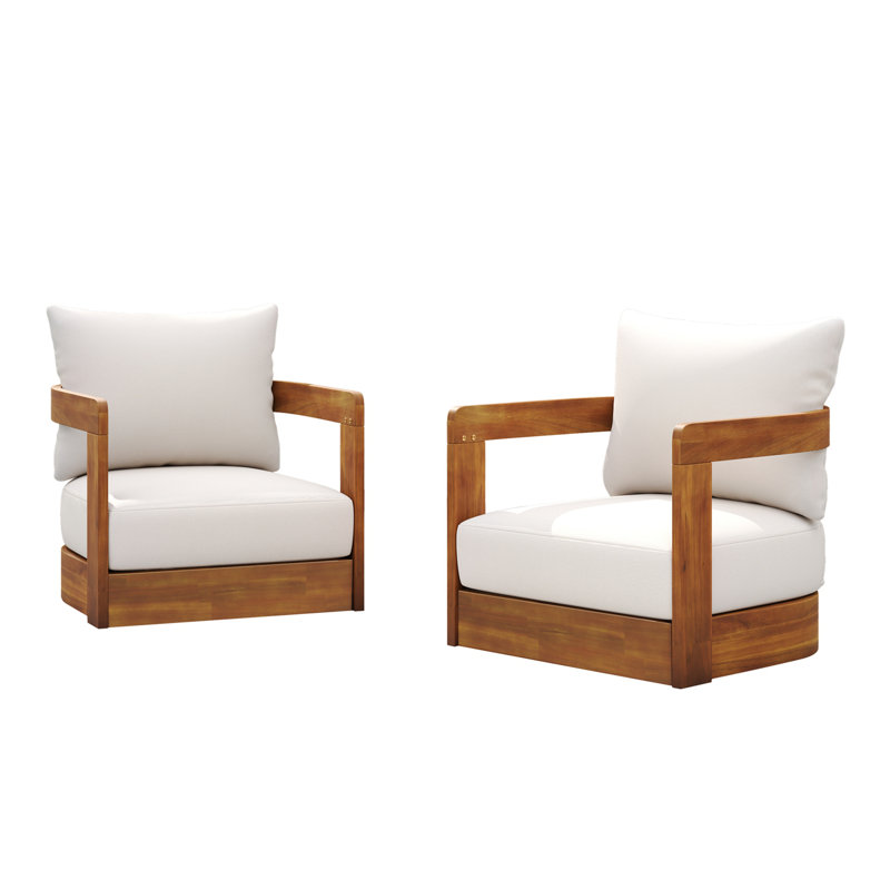 [Ensemble de 2] Fauteuil club d'extérieur en bois d'acacia