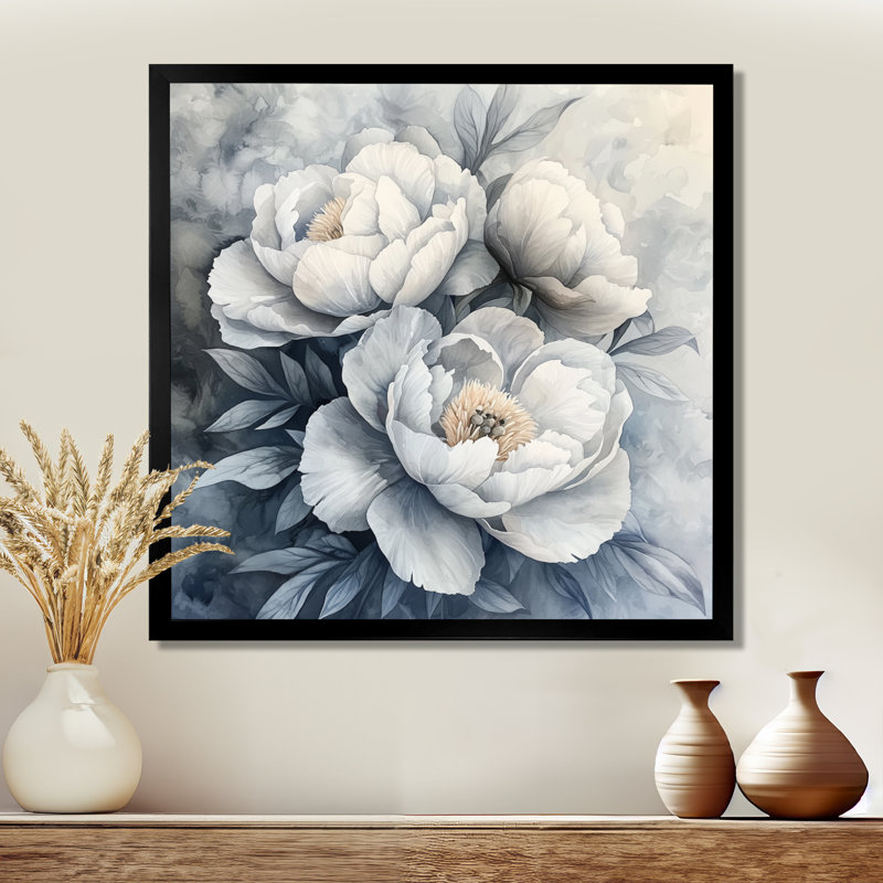 Pivoine monochrome givrée Bloom III - pivoines, art mural, H 36 po x l 36 po, Reproduction encadrée d'une seule photo