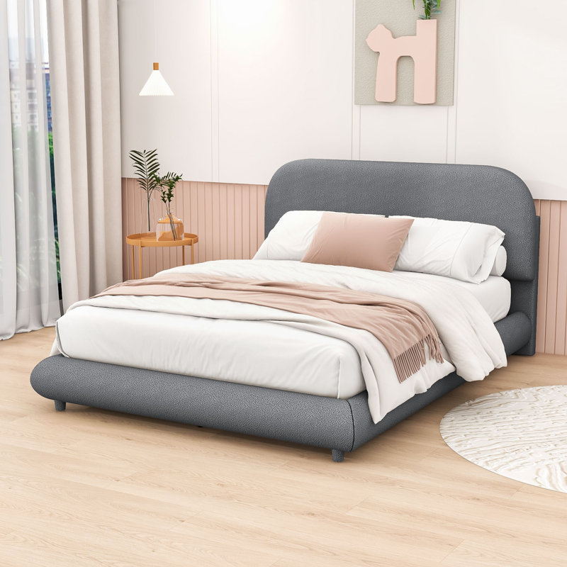 Lit plateforme tapissier Velzian, Double, gris