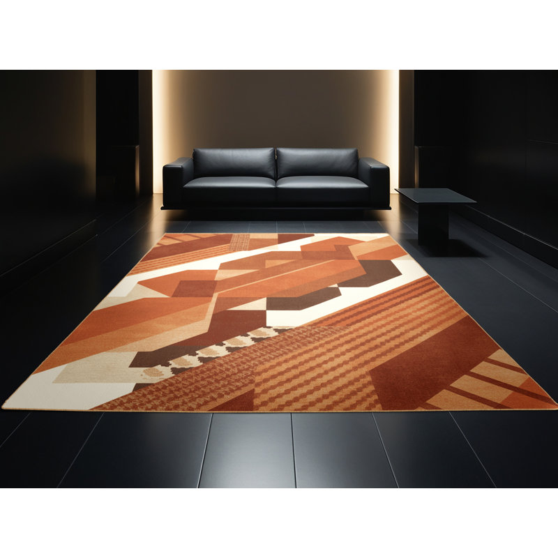 Tapis géométrique brun lavable à la machine d'inspiration Buckland, 8 x 10