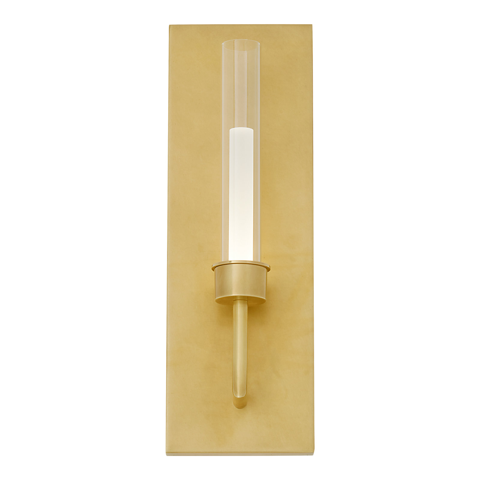 Linger Single Light Steel Dimmable LED Armed Sconce, Natural Brass
