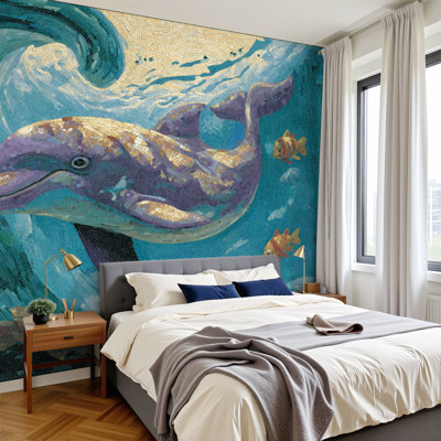 Papier peint adhésif à motif de dauphins sous-marins à motif de dauphins sous-marins en forme de dauphins côtiers H 100 po x l 144 po amovible en papier adhésif côtier Coastal Coastal