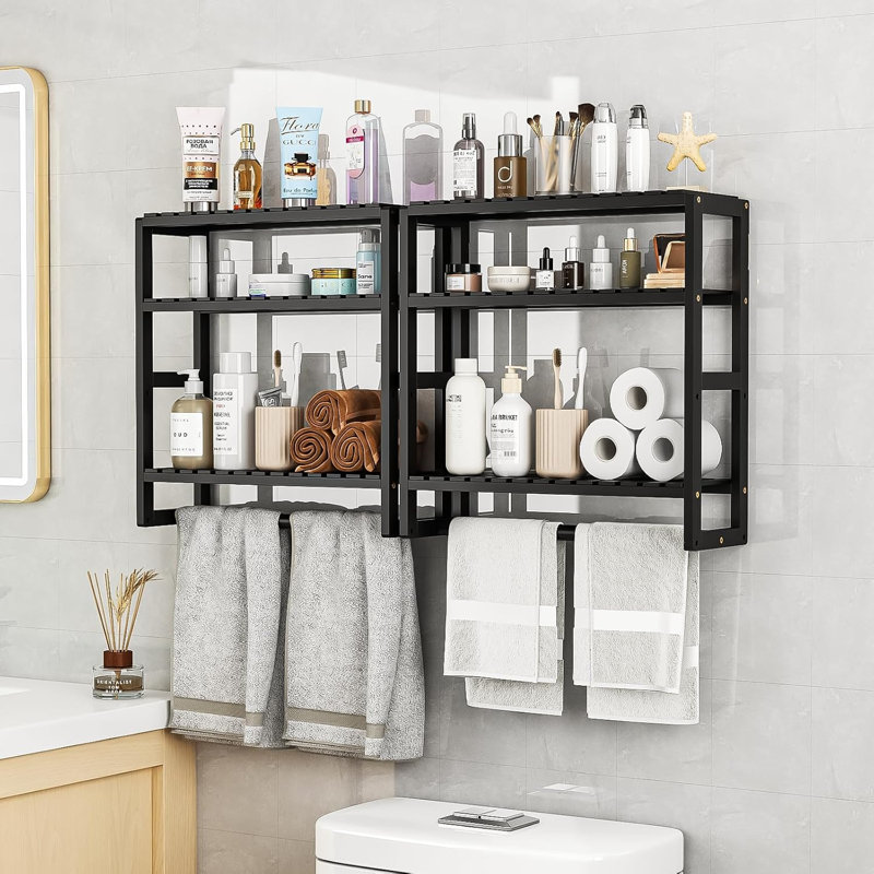 Armoire à papier hygiénique en bambou avec porte-serviettes noir