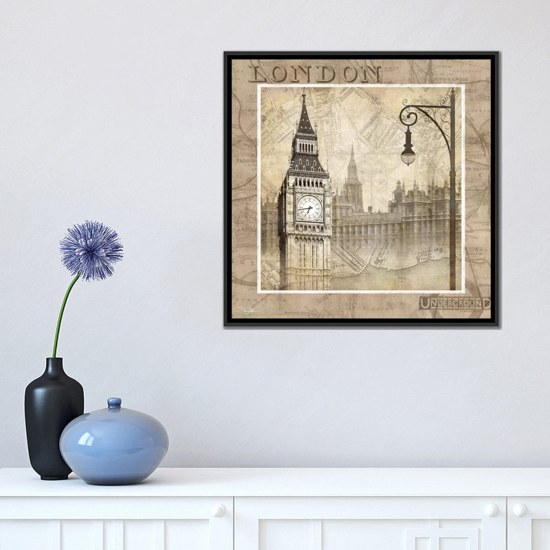 «London Calling», impression sur toile, H 18 po x l 18 po x P 1,5 po, Toile avec cadre flottant noir, Pas de tapis