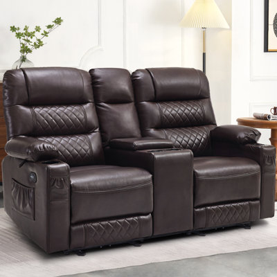 Fauteuil inclinable électrique avec console, causeuse électrique inclinable avec chaleur et vibrations