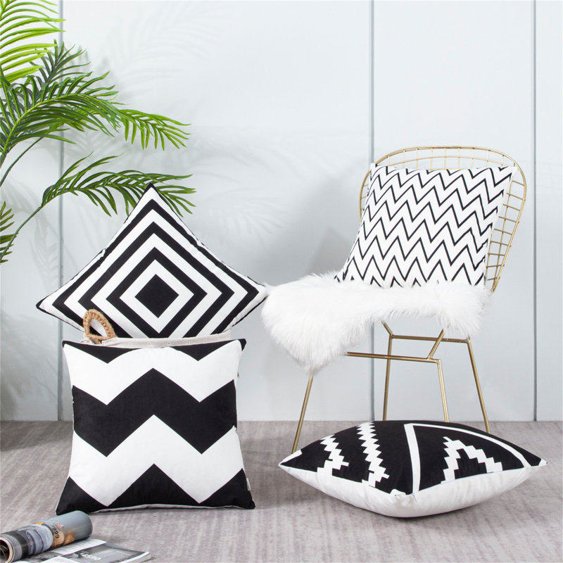 Lendsey Square Pillow Cover, Black/White