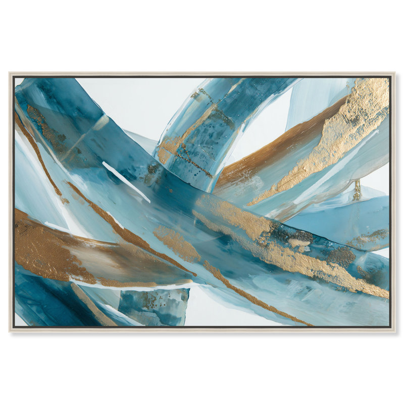 «Gold Accents III», impression sur toile encadrée bleue et dorée par Art Remedy, cadre doré, 24 x 16, H 17 po x l 25 po