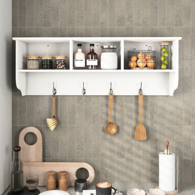 Entryway Wall Mounted Coat Rack With 4 Dual Hooks And Robust Storage Elegant Wooden Shelf