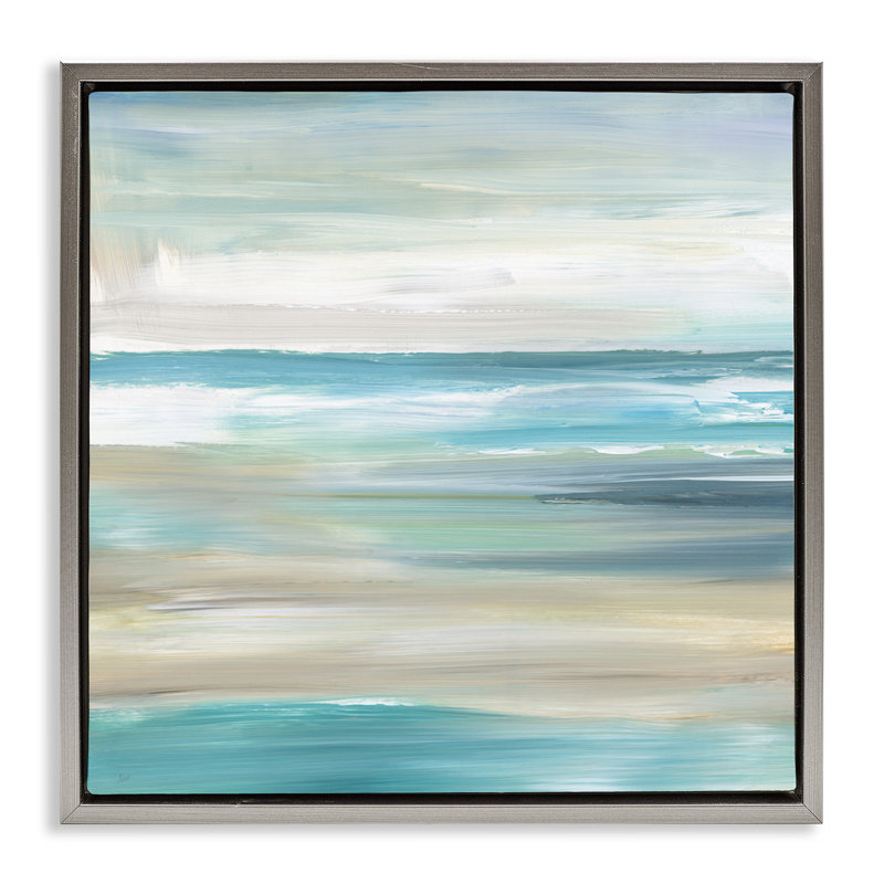 Plage abstraite, sable, vagues de l'océan, Cadre flottant gris lustré, H 25 po x l 25 po