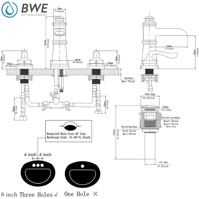 2-handle Bathroom Faucet with Drain Assembly