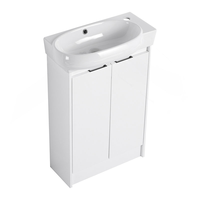 Meuble-lavabo autoportant avec lavabo, portes à fermeture douce, Blanc