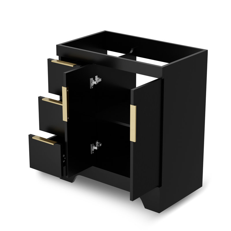 Base de meuble-lavabo simple 30 po Mid-Century moderne, sans comptoir d'évier, Black, Doré