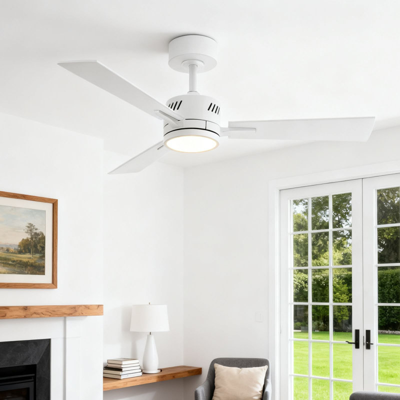 Shinpei 42" Ceiling Fan with LED Light and Remote, White