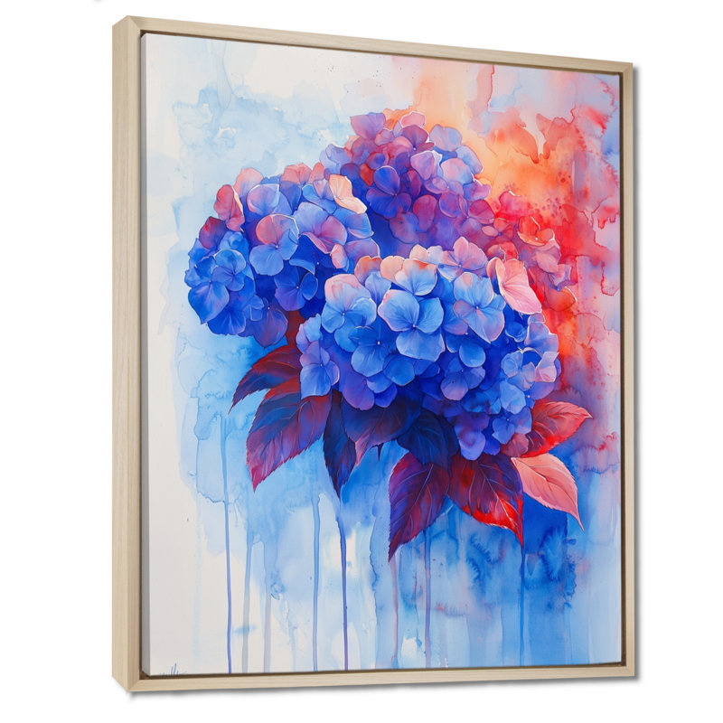 Hydrangées bleues et rouges dans un style graffiti, Hortensia I - hydrangées, art mural, H 20 po x l 12 po, Crème, crème