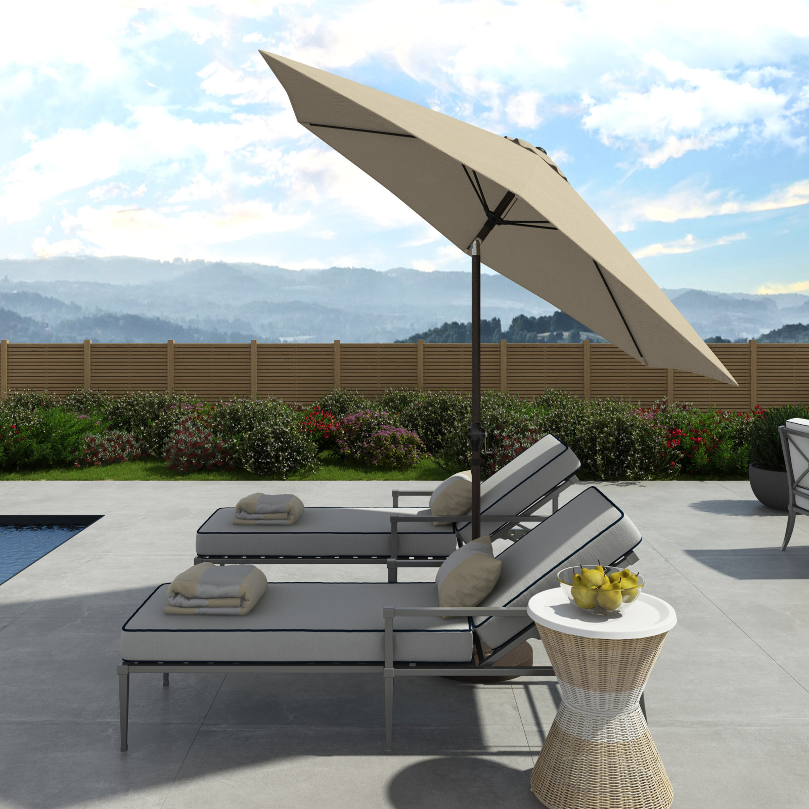 Astraea 108'' Outdoor Umbrella, Antique Beige - Polyester