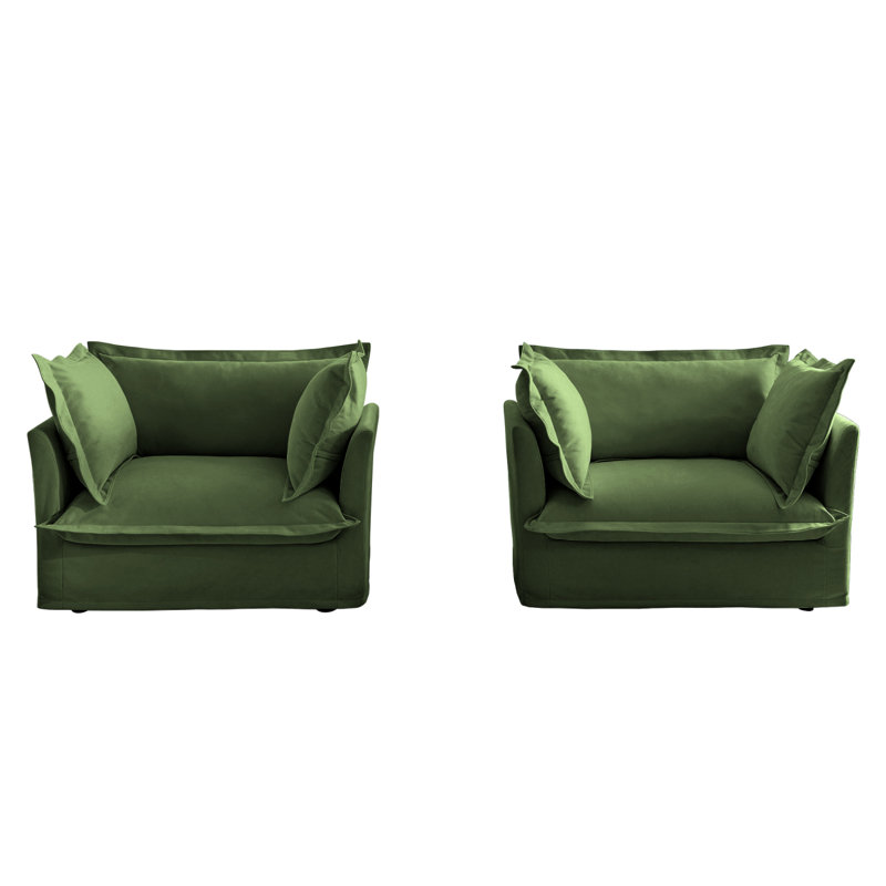 Set of 2 Slipcovered Armchairs Accent Chair Living Room Chair Reading Chair Bedroom Chair, Green Chenille
