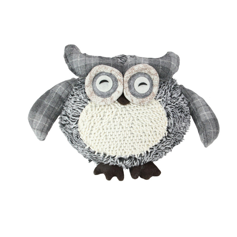 Hibou écossais avec figurine de Noël en peluche texturée gris et ivoire, H 12 po x l 7 po x P 7 po