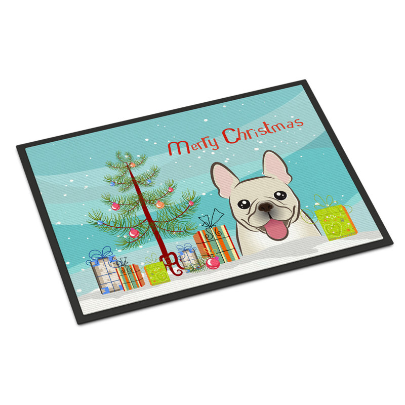 Tapis antidérapant pour arbre de Noël et bouledogue français, Rectangle 1 pi 6 po x 2 pi 3 po