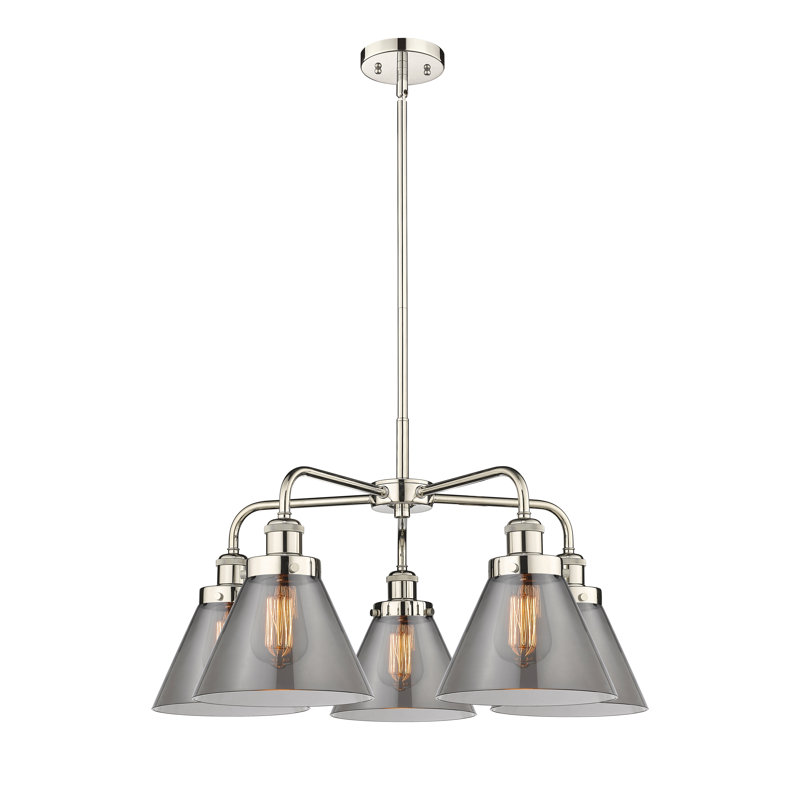 Lustre suspendu 5 lumières Cone, Plaqué couleur fumée, Nickel poli