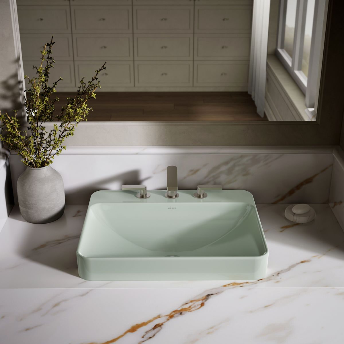 Vox Rectangular Vessel Sink, Light Green, 3