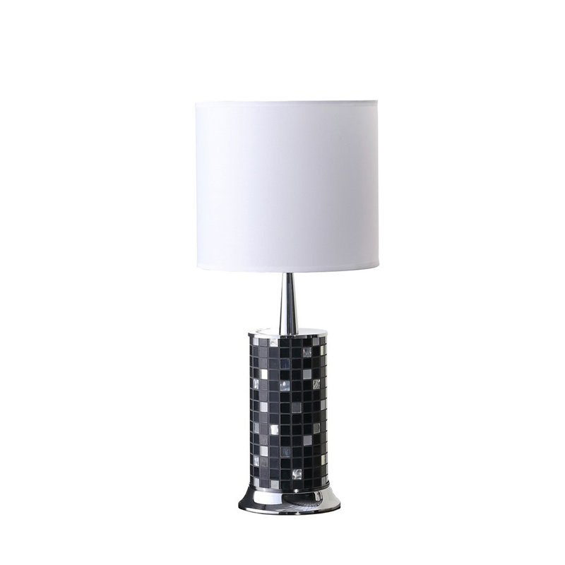 24" Jon Chrome Bohemian Black Mosaic Modern Pillar Table Lamp