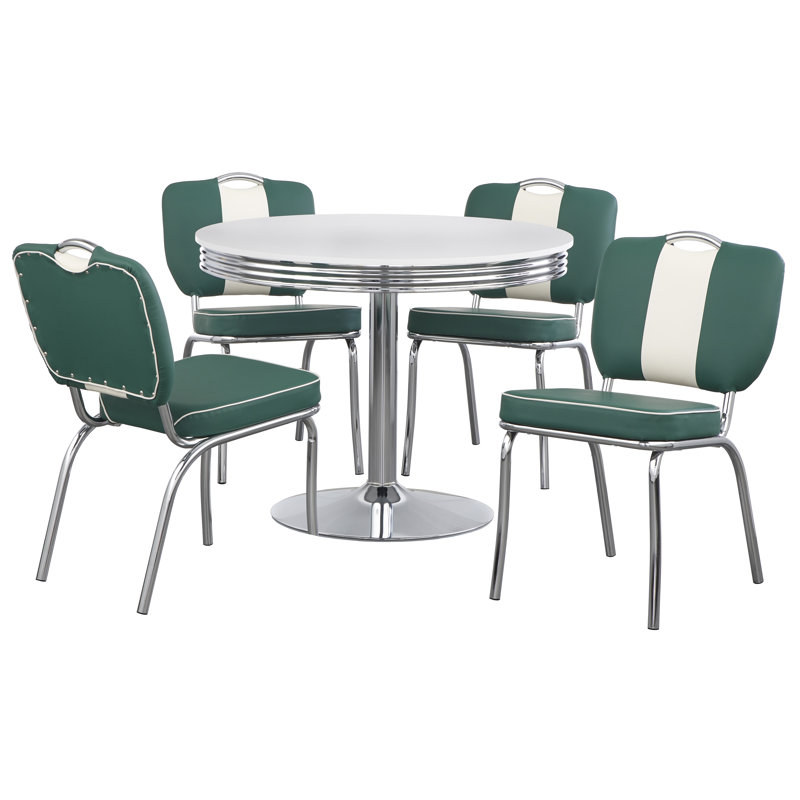 Ensemble de salle à manger Sherly, 5 pièces: table, 4 chaises, Vert/blanc