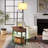 Rustic Brown LED Floor Lamp With Flip Top Side Table, USB Charging Ports, And Remote Control