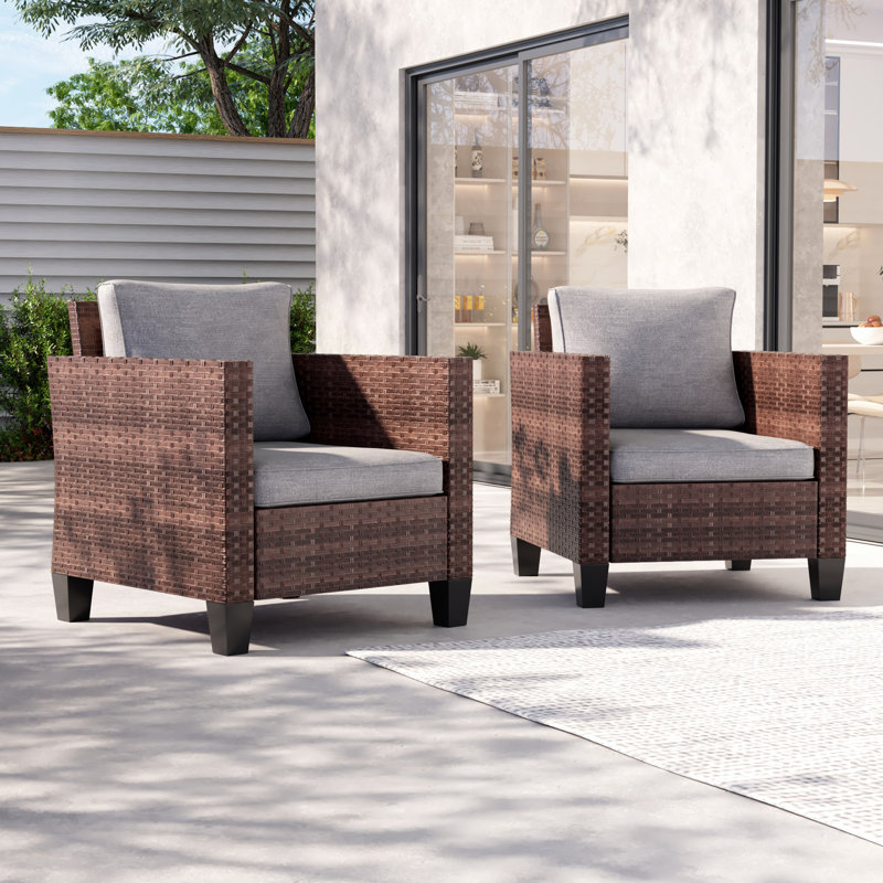 Chaise de patio avec coussins Goldwin, Lin gris, Brun