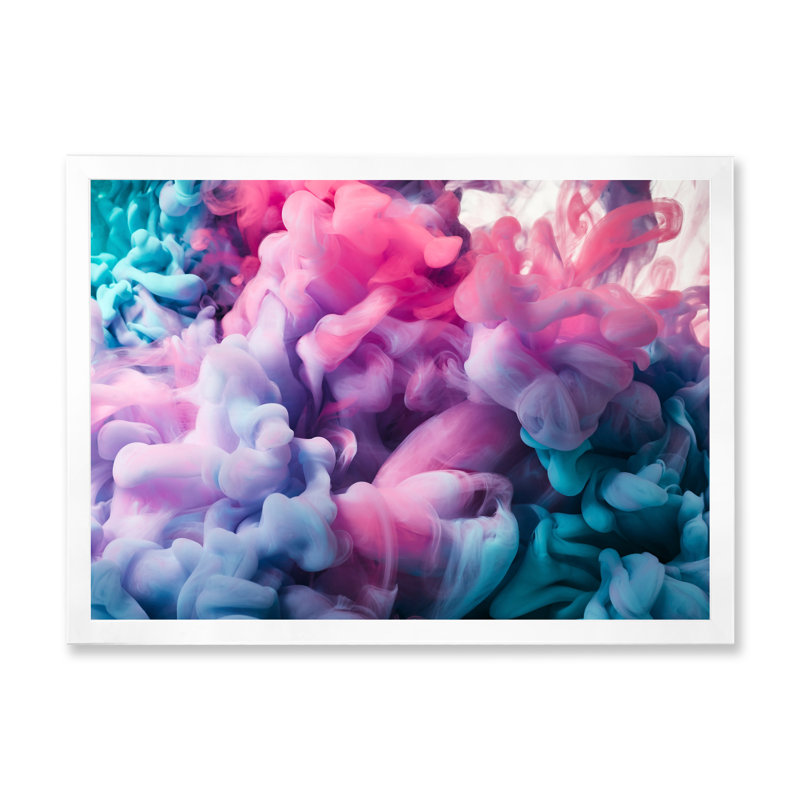 Turquoise et rose, art à l'encre liquide - décoration murale moderne en toile, H 30 po x l 40 po x P 1,5 po