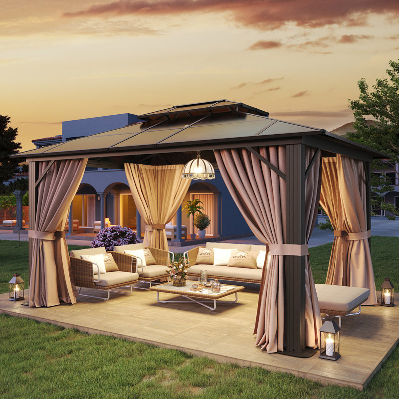 Premium Outdoor Aluminum Frame Gazebo, 107.09" H x 142.91" W x 117.3" D