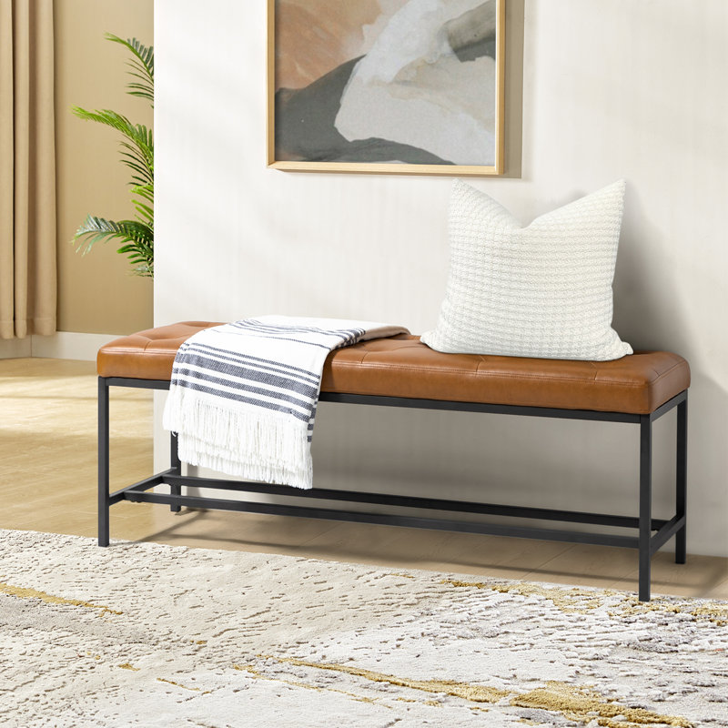 Banc rembourré en similicuir l 50 po Anahli, Chameau