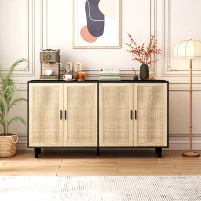 Armoire de rangement 62,2 po en rotin 4 portes
