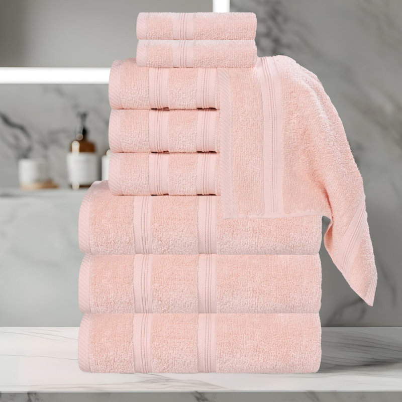  Smart Quick-Dry Zero Twist Cotton 9-Piece Towel Set, Peach