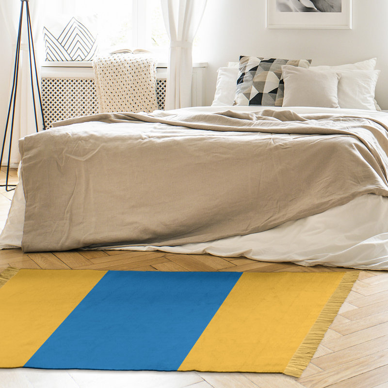 Tapis à rayures 4,6' x 5,5' jaune/royal blue area