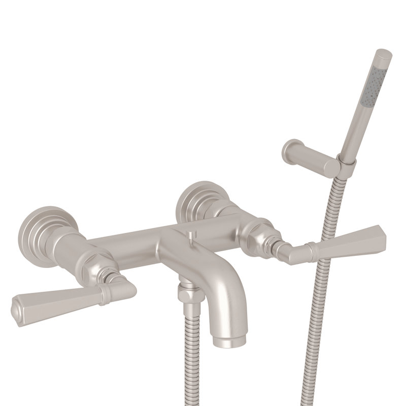 San Giovanni Double Handle Wall Mounted Clawfoot Tub Faucet, Polished Chrome, Level