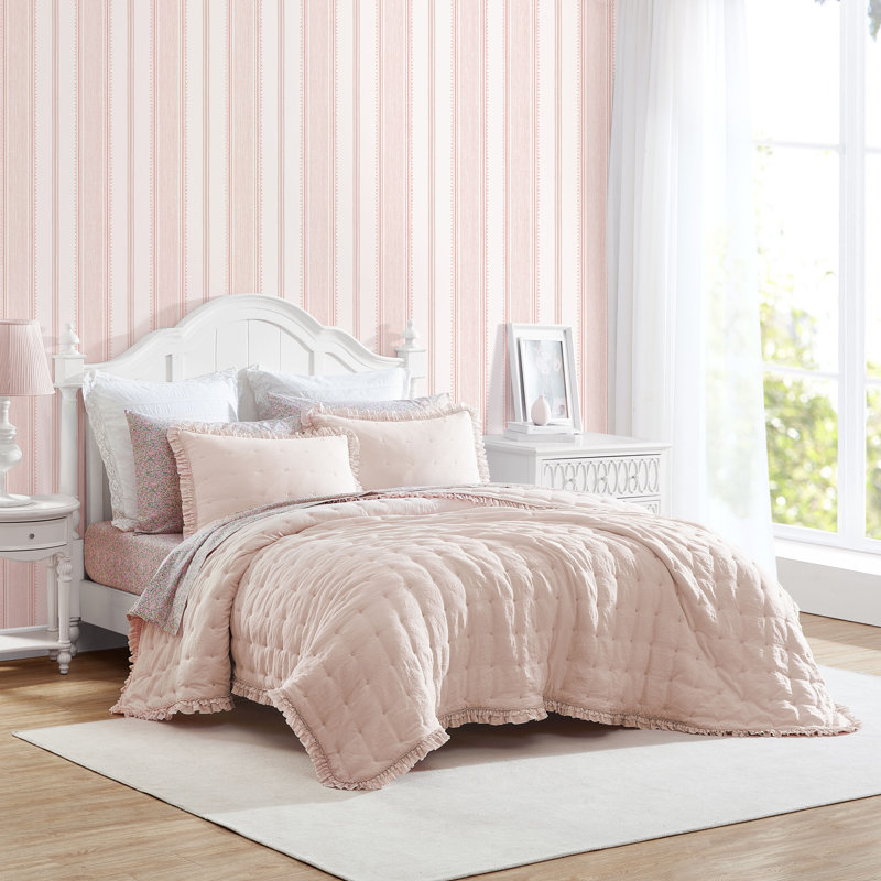 MF Eyelet Ruffled Embroidered Quilt Set, Twin Quilt + 1 Twin Shams