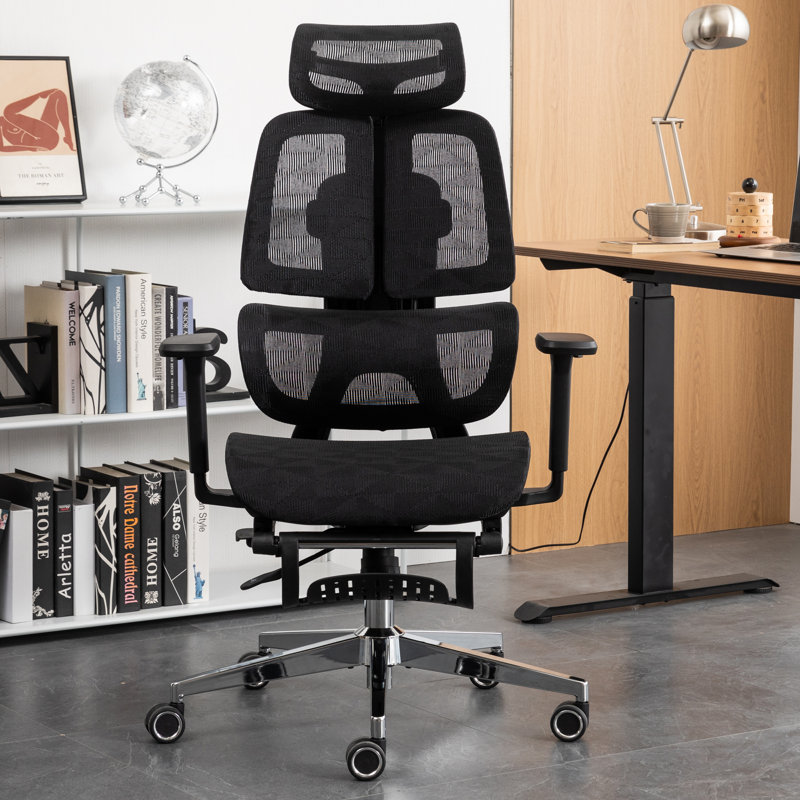 Michaelena Ergonomic Dual Backrest Office Chair With Footrest， Adjustable Seat Depth And Adaptive Lumbar Support, Black