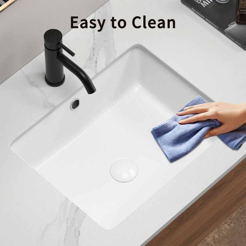 Lavabo de salle de bain rectangulaire encastré, vasque avec trop-plein