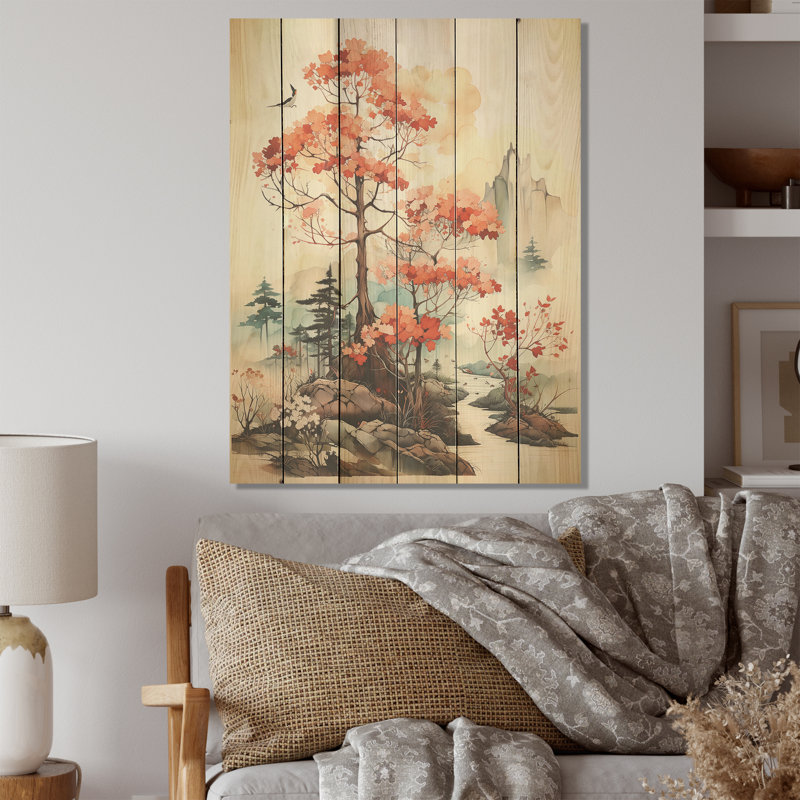 Sépia, séquoia, paysage - arbre, séquoia, panneau de bois sur bois de pin naturel, H 40 po x l 30 po