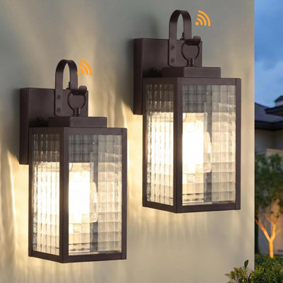 2-Pack 11.8" Oil-Rubbed Bronze Dusk to Dawn Outdoor Wall Light | Bronze Finish Ages Beautifully, Checkered Glass, Soft Glow, Auto Dusk to Dawn, Pre-Assembled DIY Install