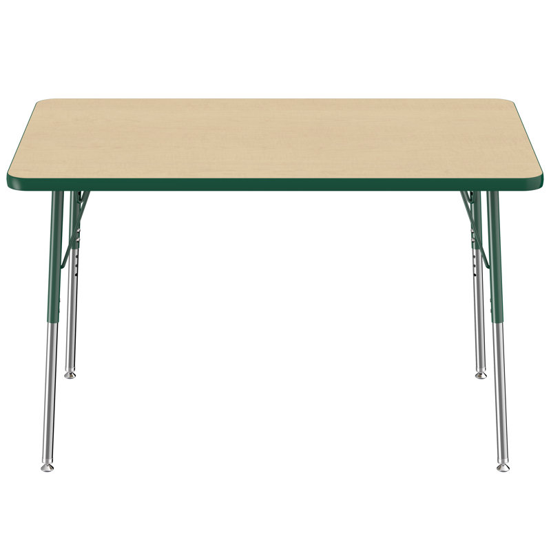 Table d'activité rectangulaire à hauteur réglable en forme de T, 24 po x 48 po, Érable / vert, Roulement pivotant standard