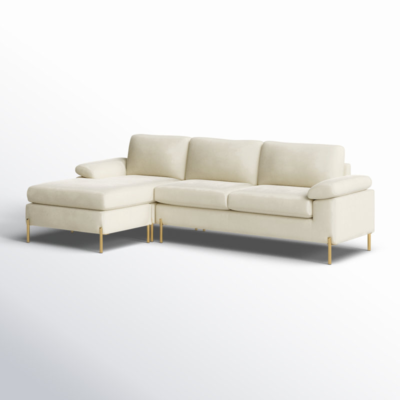 Lian Velvet L-Shaped Sectional Reversible, Beige Velvet