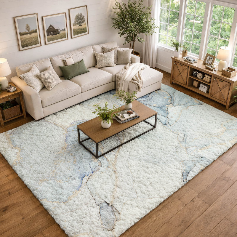 Premium Machine Washable Dream Shag ADS523 Watercolors Rug, 10' x 14', Sky
