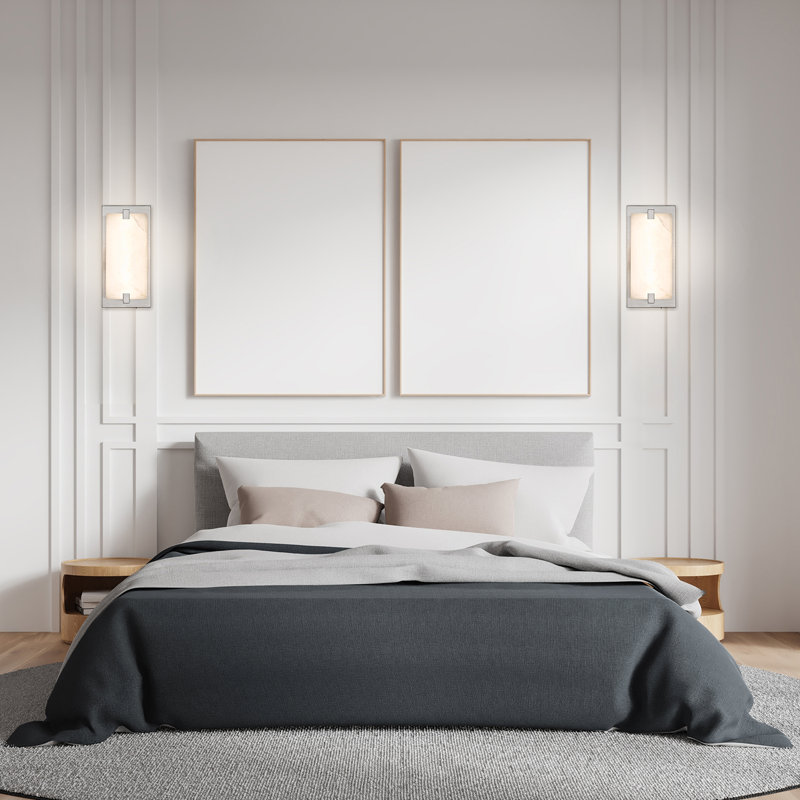 12.6" Dimmable LED Wall Mounted Sconce With Natural Spanish Marble Shade 5 Colors Adjustable (Set Of 2), Brushed Nickel