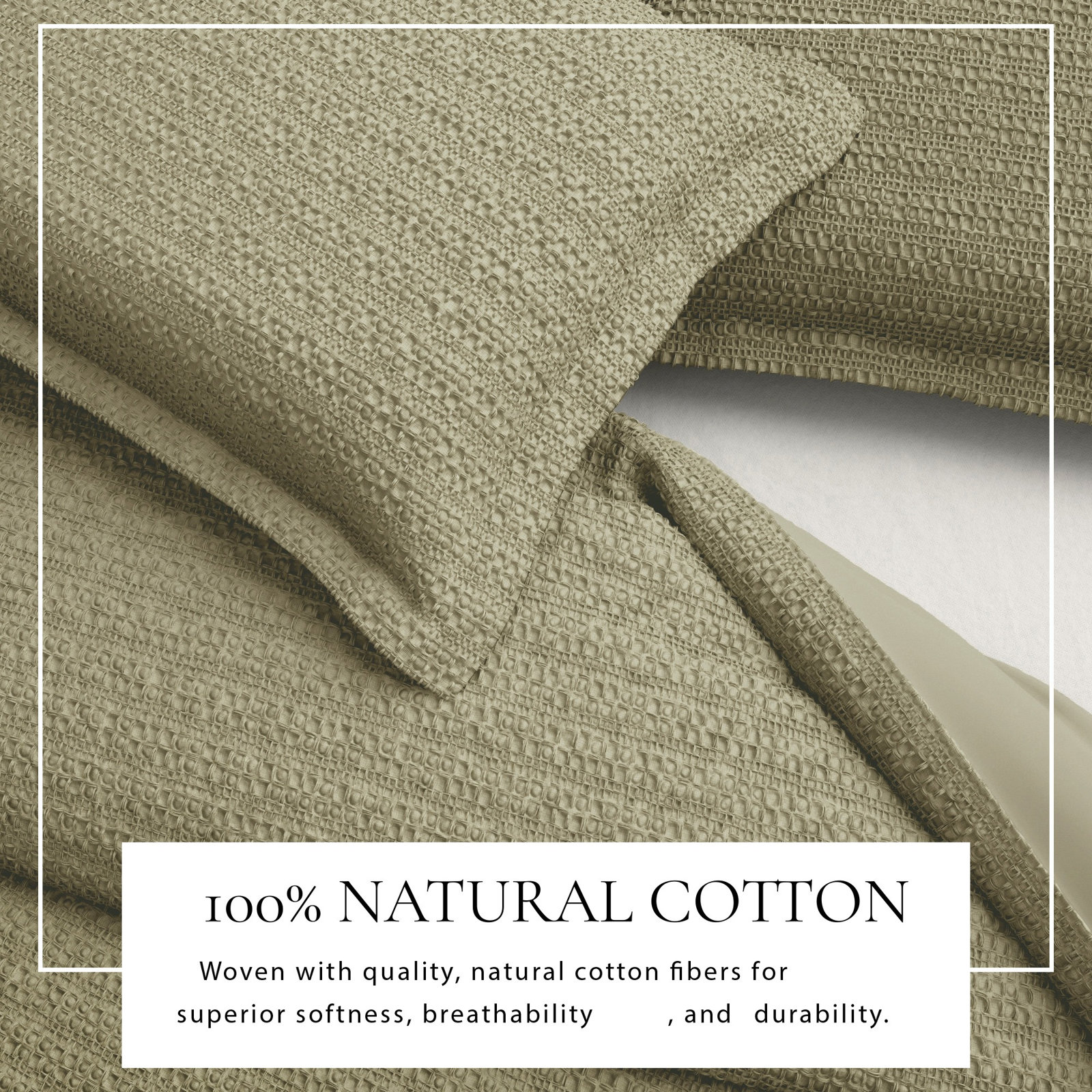 Waffle Cotton Duvet Cover Set, Eucalyptus Green, King / California King Duvet + 2 Shams