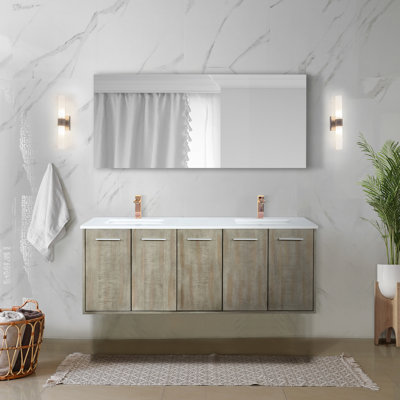 60"" Wall-Mounted Double Bathroom Vanity Set -  Lexora, LVFB60DK304