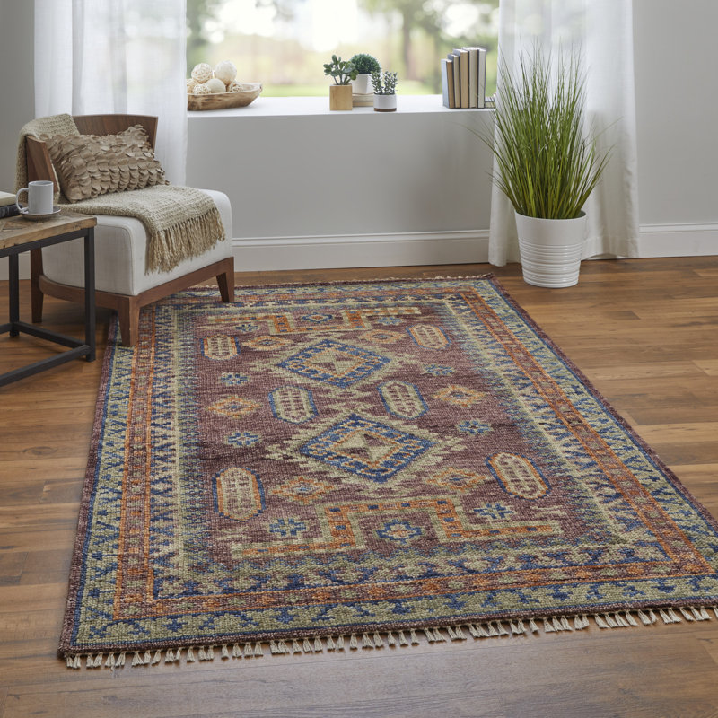 Naleia Wool Geometric Area Rug in Red, Rectangle 8' x 10'