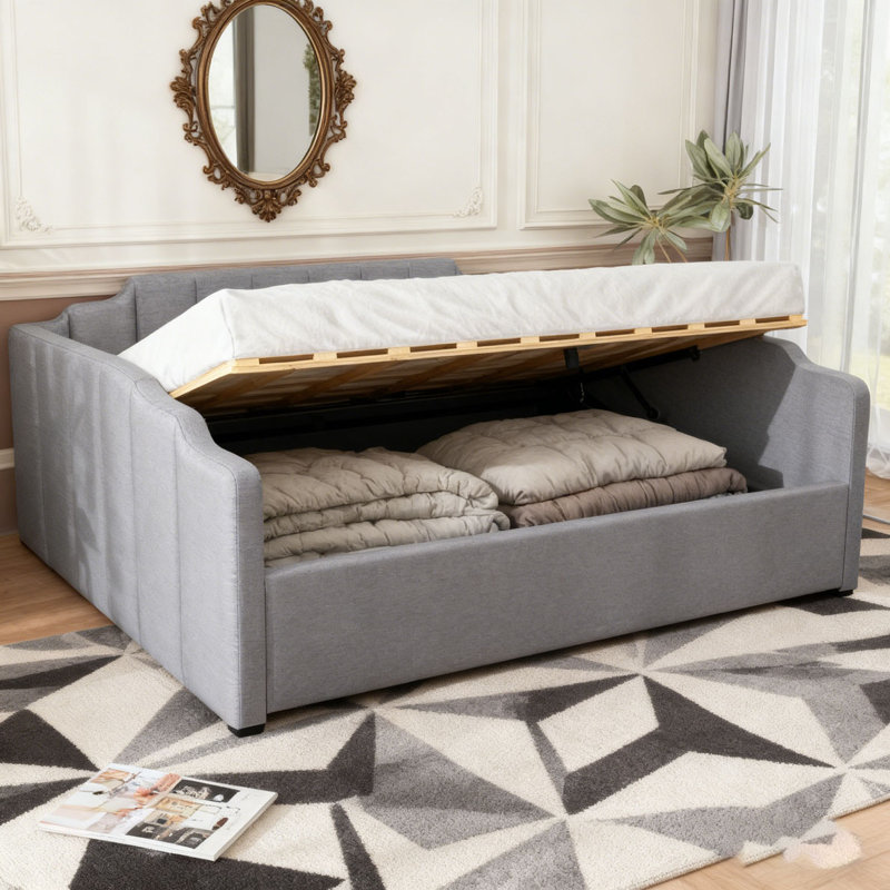 Upholstered Daybed with Underneath Storage, Gray