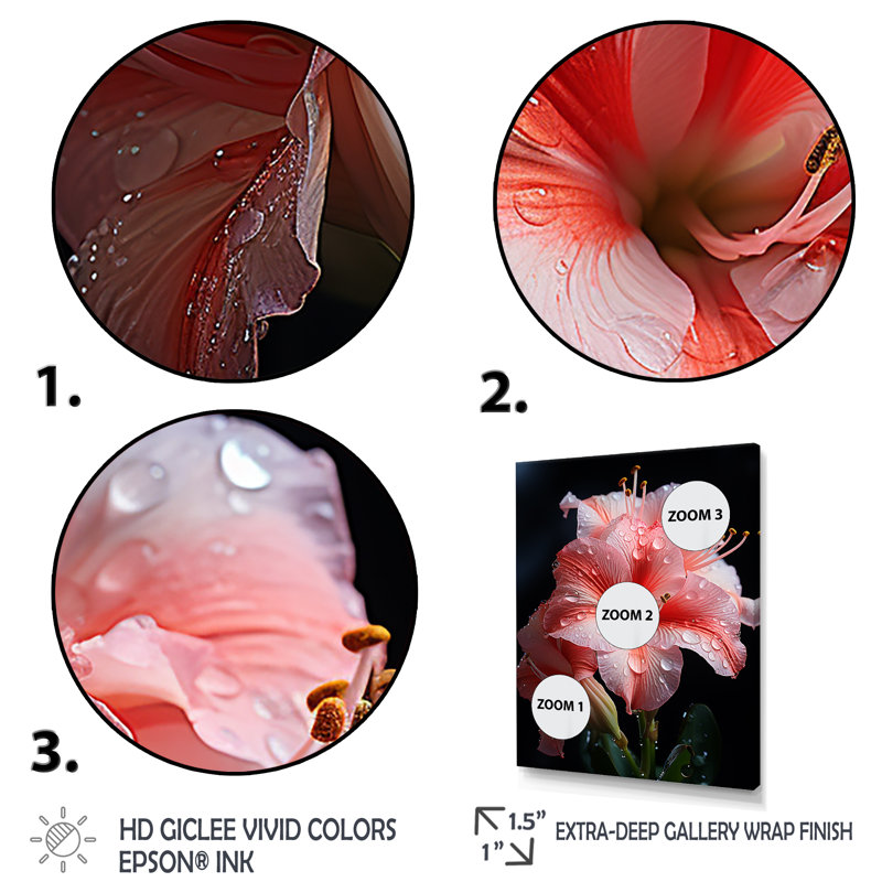 Fleur de lis rose III - art mural Lily, Cadre photo doré simple, H 32 po x l 16 po x P 1 po