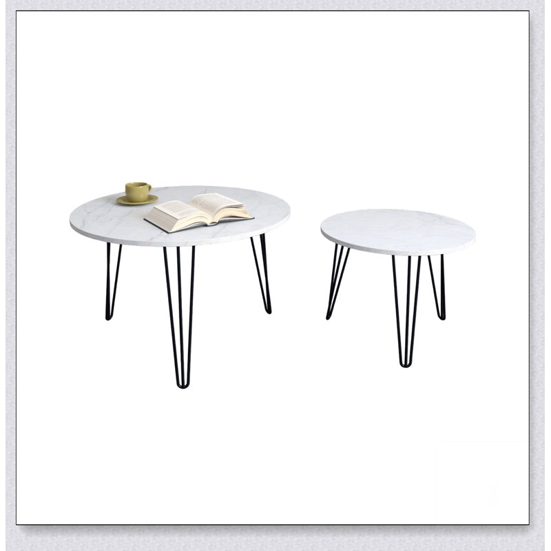 27.56'' Round Nesting Coffee Table Set of 2, Circular Nesting End Table Set, White